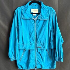 Eddie Bauer Vintage Windbreaker Jacket Teal Blue Full Zip Made in USA Womens S